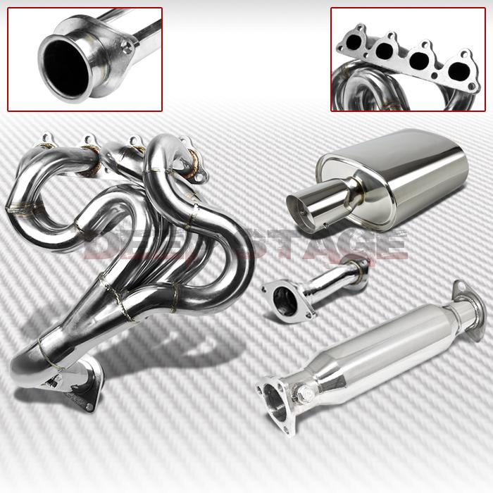 Exhaust manifold header +pipe+2.5" oval muffler 88-00 civic/crx/del sol d15/d16
