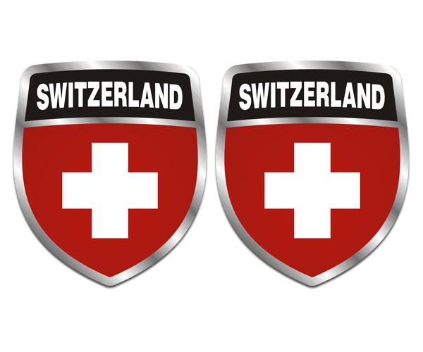 Switzerland flag shield decal set 3"x2.5" swiss vinyl bumper sticker zu1