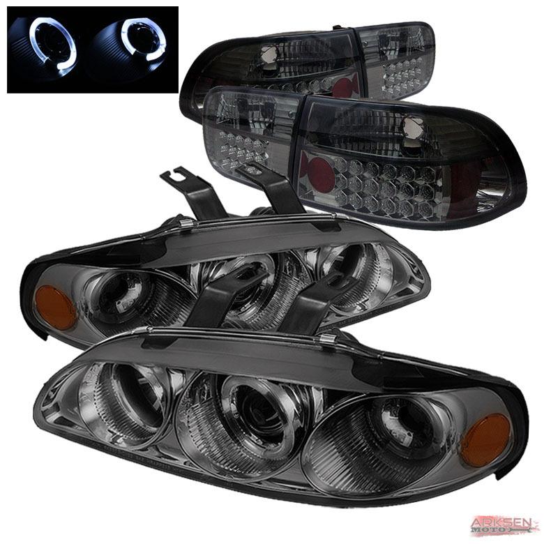 92-95 honda civic 2 dr smoked halo projector headlights+led tail lights combo