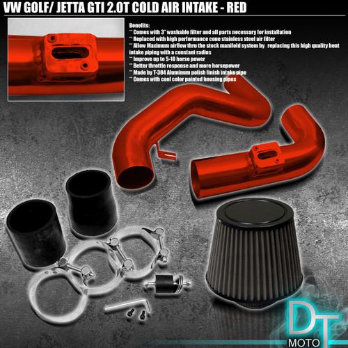 Stainless washable cone filter + cold air intake 06-09 gti rabbit jetta 2.0 red