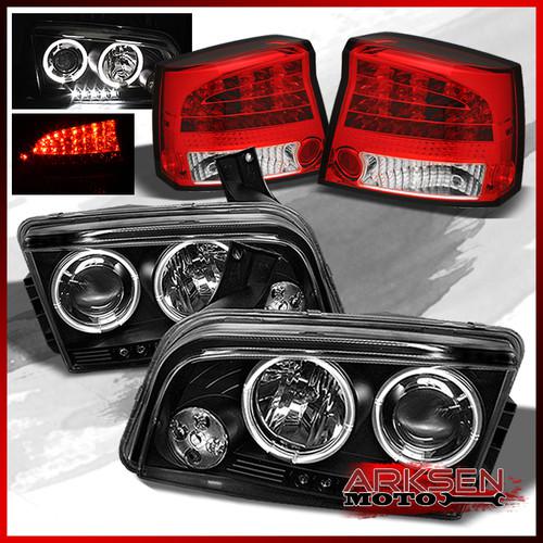 09-10 charger ccfl halo projector black headlights+ red clear led tail lights