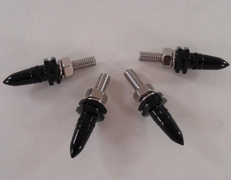 4 black "spike" motorcycle license plate frame bolts kit - lic fastener screws