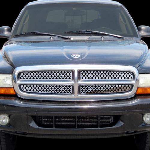 Dodge dakota 97-04 diamond mesh polished stainless grill insert trim cover