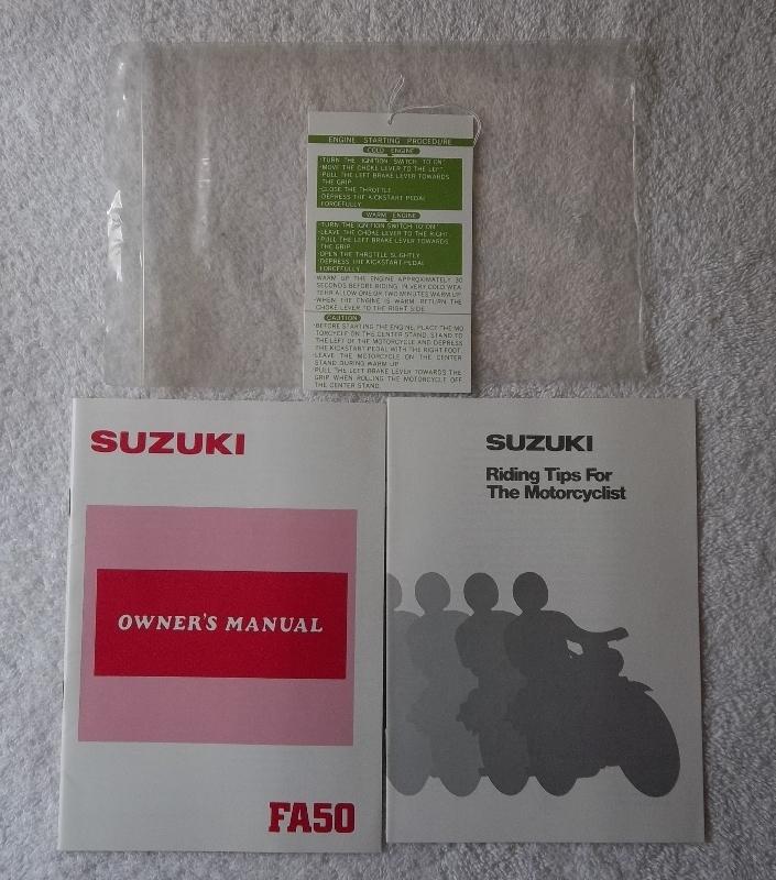 1986 86 original suzuki fa50 owner's manual package with hangtag! fa 50