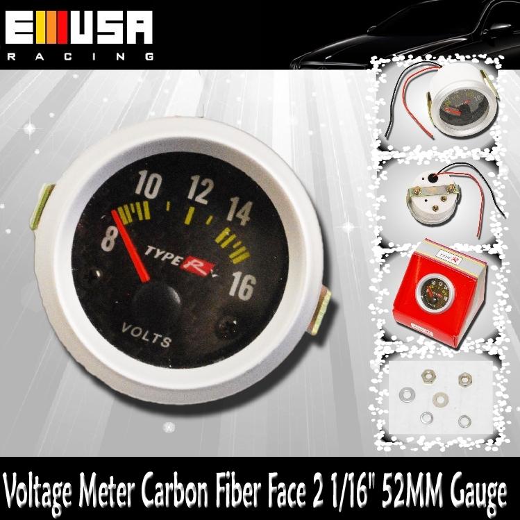 52mm  voltage meter  2 1/16" carbon fiber face gauge new 1