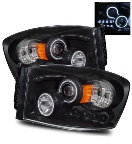 06-08 dodge ram ccfl angel eye halo black projector headlights +amber reflector