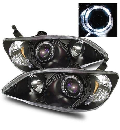 04-05 honda civic led angel eye halo black projector headlights amber reflector