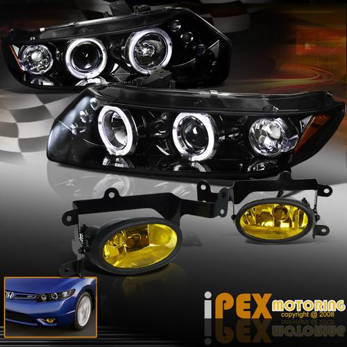 Titanium black 06-11 honda civic 2dr fg halo led projector head light+fog lamp