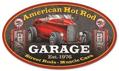 Genuine hotrod hardware vintage tin sign oval hot rod 14" width 24" height each