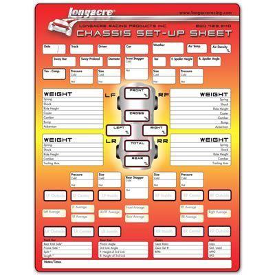 Longacre racing products tire chart/chassis set-up sheets set of 100 22528