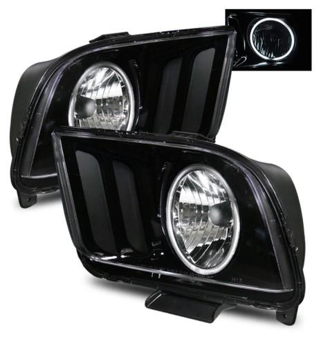 05-09 ford mustang ccfl 7000k angel eye halo black aftermarket crystal headlight