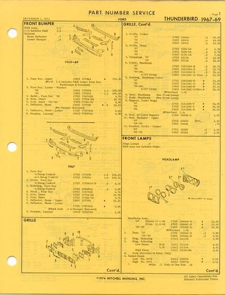 1967-69 thunderbird parts manual body-chassis 1968 1969