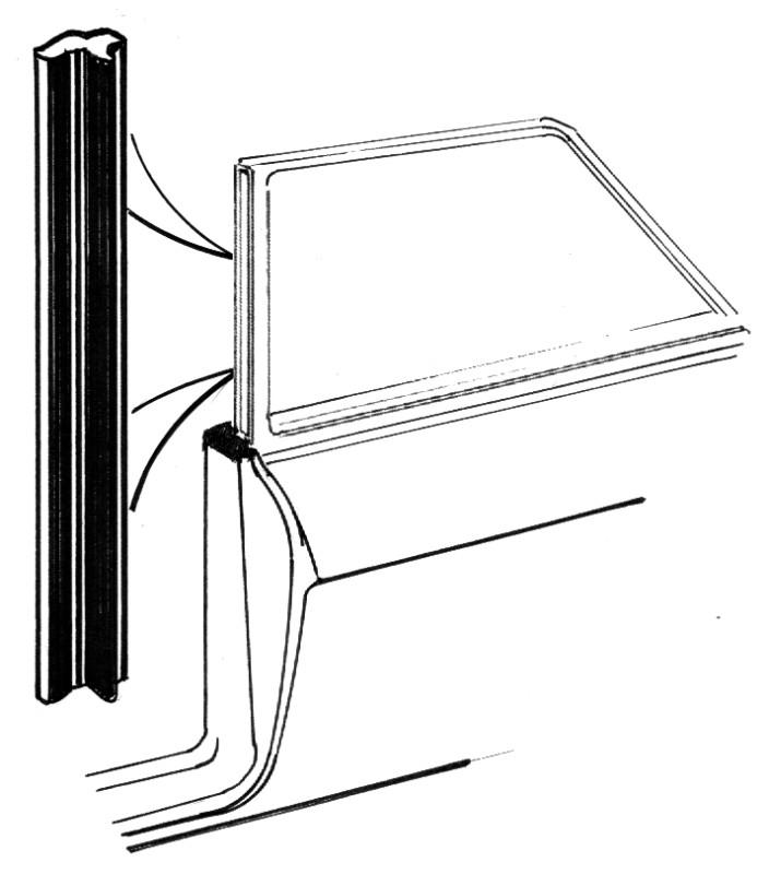 1961-1963 ford galaxie body style #65 2 door hardtop frt edge of qtr window seal