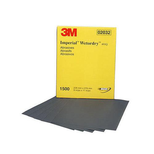 3m 1500 grit wet or dry black abrasive sandpaper 9" x 11" sheet 50 in a box 2032