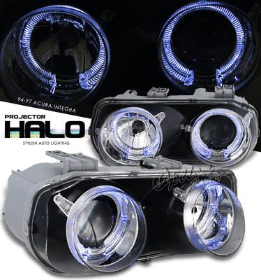 Jdm chrome housing halo projector head lights left+right lamps assembly pair dc2