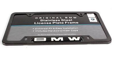 Bmw genuine logo oem factory license plate frame / faux carbon fiber