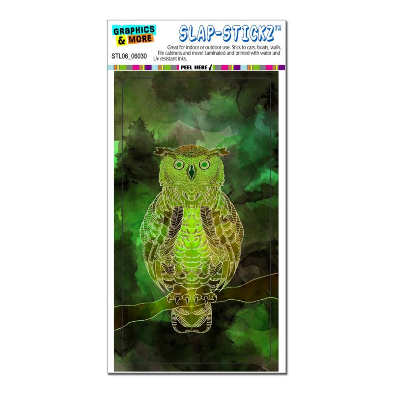 Owl watercolor green - bird - slap-stickz™ car window locker bumper sticker