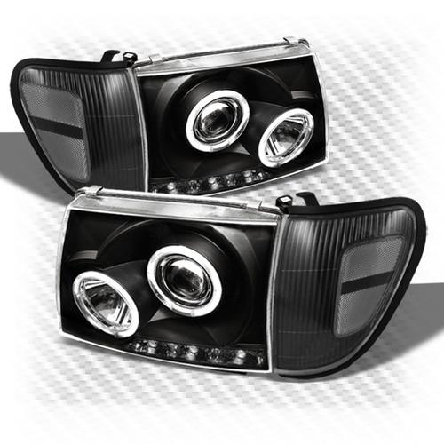 97-00 tacoma 4wd/2wd (w/prerunner) halo led black projector headlights + corner