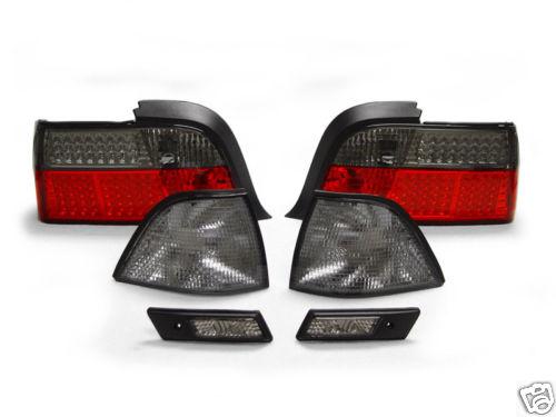 Depo 92-96 bmw e36 2dr euro led red/smoked taillights+corner lights+sidemarkers