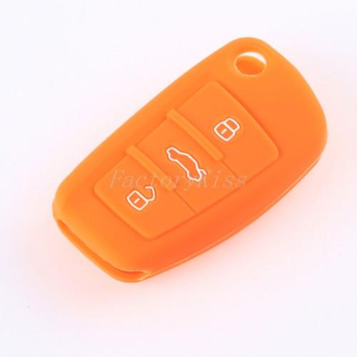 Grs silicone protective cover 3 button remote key case fit audi a6 a6l q7 orange