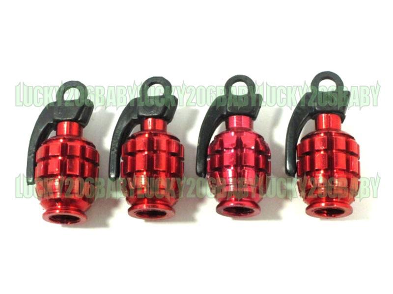 Tyre valve dust cap grenade for motorcycle 4pcs red