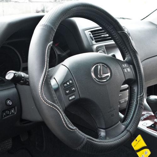 Beige stitch steering wheel cover black pvc leather 57001a