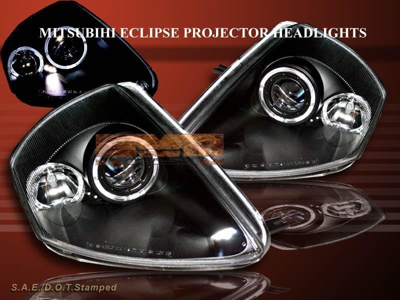 00-05 mitsubishi eclipse projector headlights black twin halo w/ l.e.d.