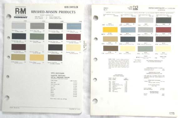 1978 chrysler and imperial ppg r-m   color paint chip charts  all models mopar 