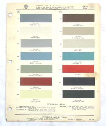 1960 buick ppg color paint chip chart all models original 