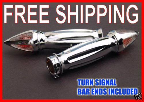 Chrome grips grip with turn signals set harley chopper bobber custom