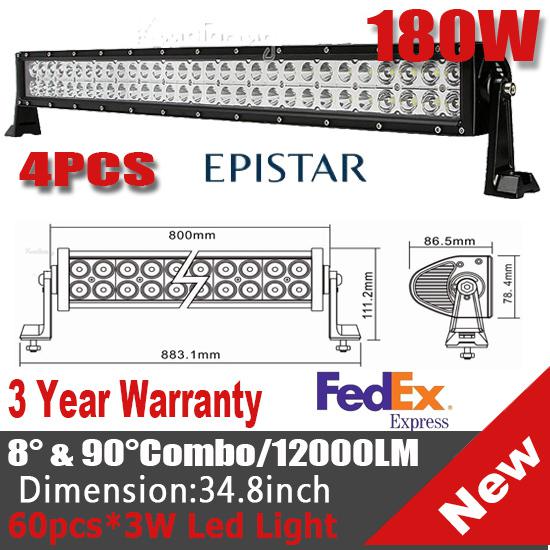 4x 180w spot flood combo epistar led work light offroad lamp car cab 4x4 18000lm