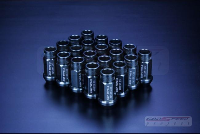 Godspeed type 3 50mm lug nuts 20 pcs set m12 x 1.25 gun metal