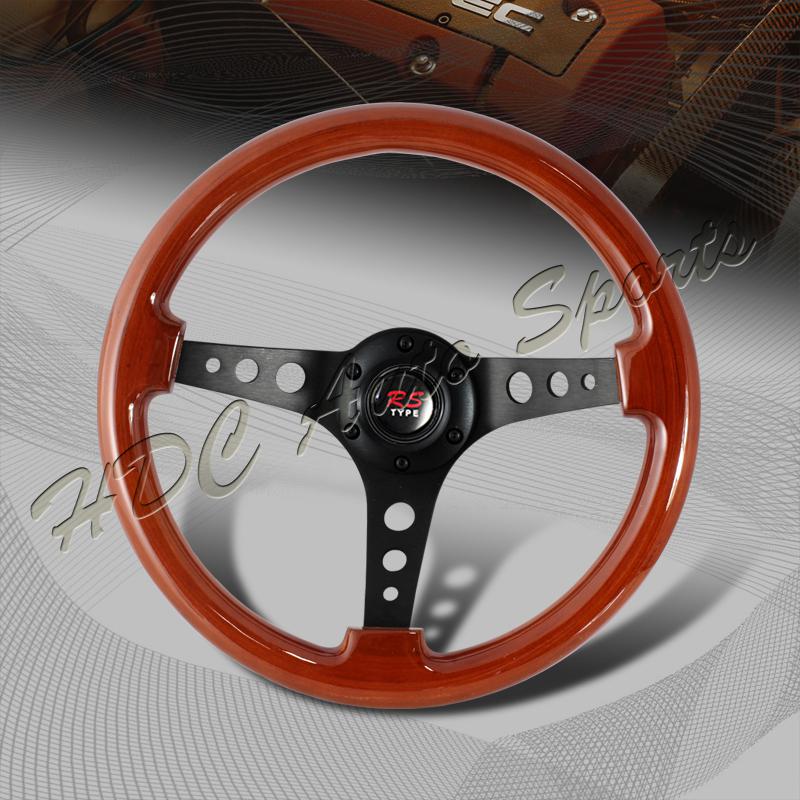 Universal 345mm 6 hole bolt lug classic wood grain deep dish steering wheel