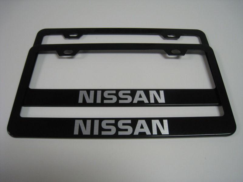 (2) black coated metal license plate frame - nissan