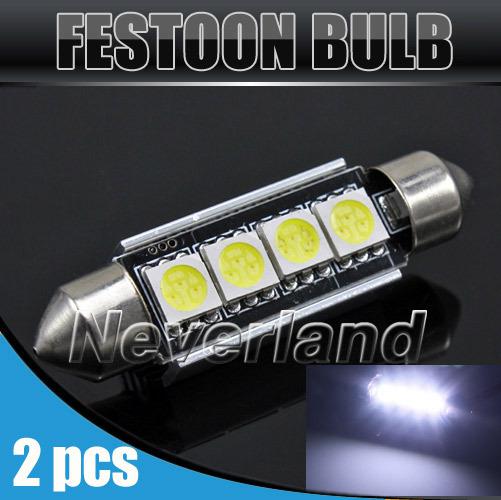 2x c5w 5050 43mm interior 4 smd led canbus festoon dome white xenon light bulb