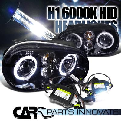 Glossy black vw 99-06 golf gti halo projector headlights+h1 6000k hid kit