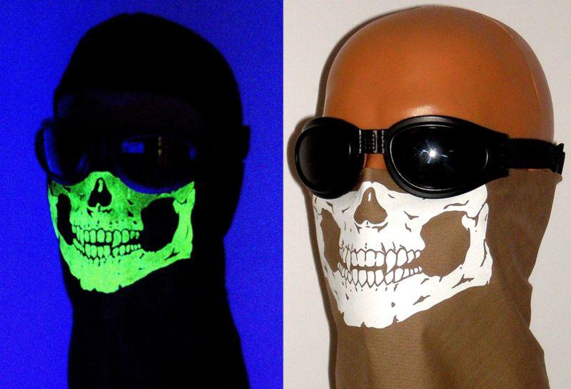 Motorcycle biker skull face bandana wind mask neck scarf glow in the dark brown