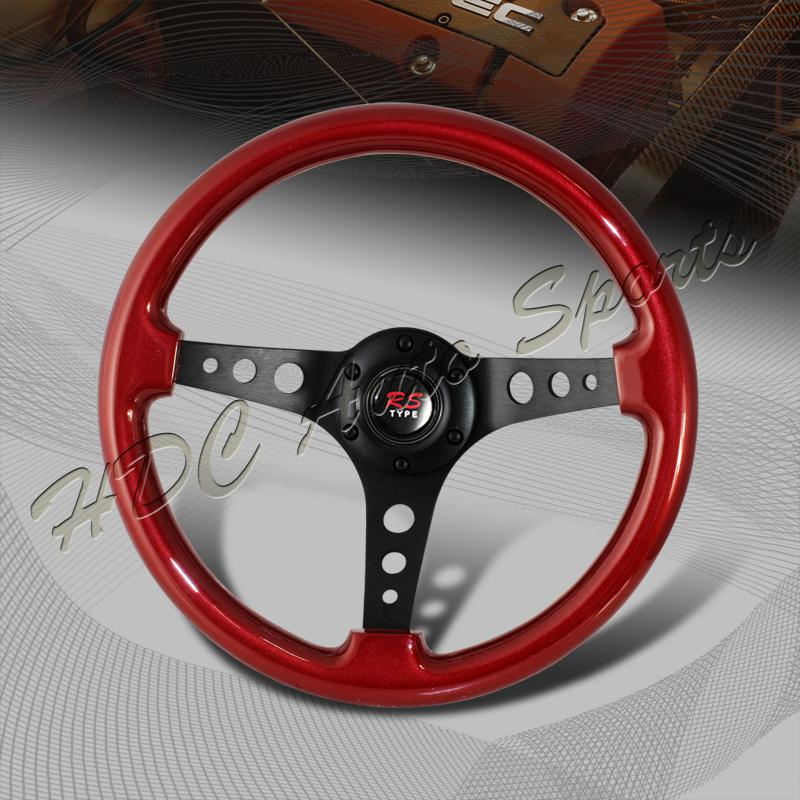 Universal 345mm 6 hole bolt lug red wood grain style deep dish steering wheel