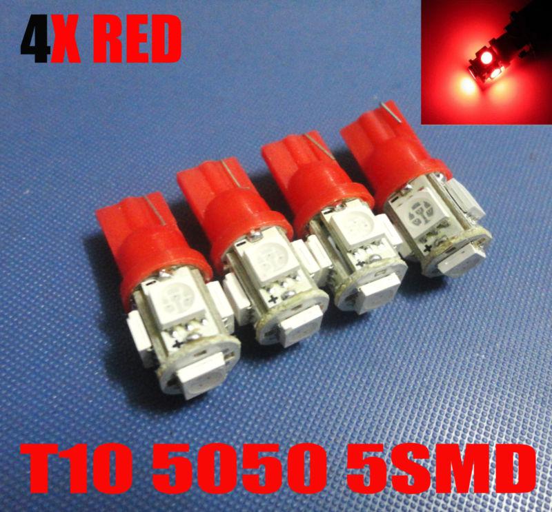 4x t10 red 5smd led car door/courtesy lamp bulbs 3652 194na 147 168 194 t15 #o15