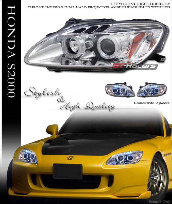 Chrome drl led halo rims projector head lights signal 2004-2009 honda s2000 ap2