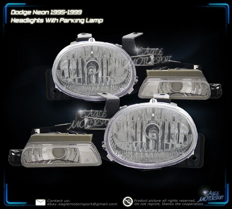 1995-1999 dodge neon crystal chrome clear headlights left right head lamps