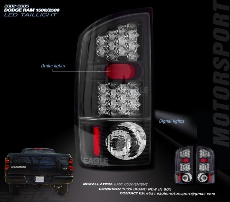 2002-2006 dodge ram 1500/2500/3500 led black blk tail lights lh rh rear lamps