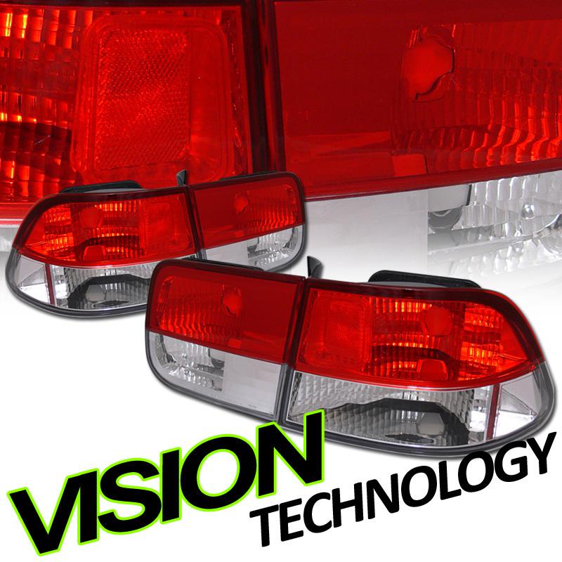 4pcs 1996-2000 honda civic em/ej 2d/2dr coupe red/clear inner+outer tail lights