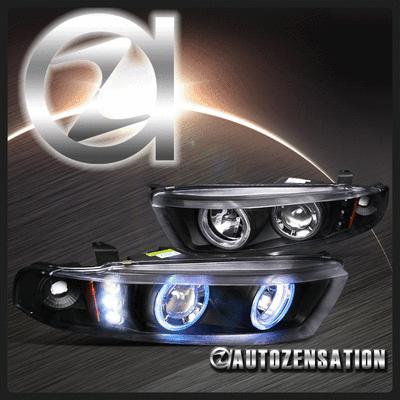 99-03 mitsubishi galant black led drl halo projector headlights