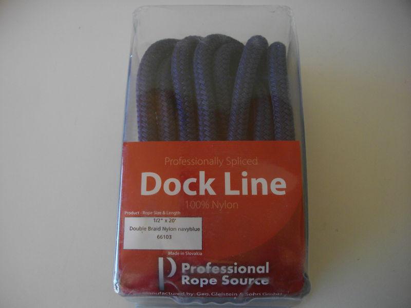 Performance rope double braided nylon 1/2 inch x 20 foot  navy blue dock line 