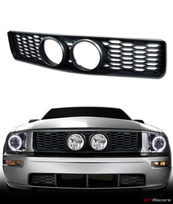 Black honeycomb mesh front bumper grill grille w/fog hole 05-09 ford mustang gt