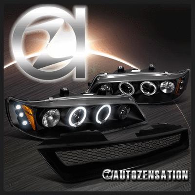 94-97 accord 2/4dr black halo projector led headlights+t-r style mesh grill