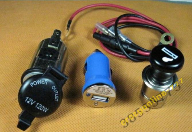 1 set 12v 120w car motorcycle cigarette lighter power socket + blue usb port kd