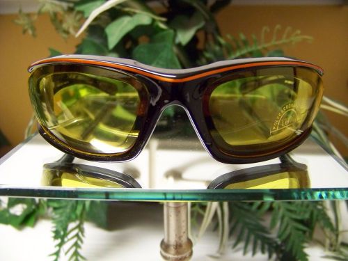 Transition lens yellow to smoke motorcycle sunglasses w/ harley orange pinstripe