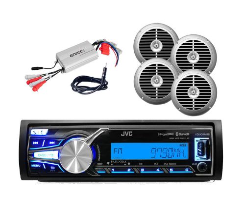 Jvc boat bluetooth usb aux mp3 radio player w/4 silver speakers,800w amp,antenna